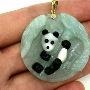 Genuine jade, Onyx, Mother of Pearl Panda pendant